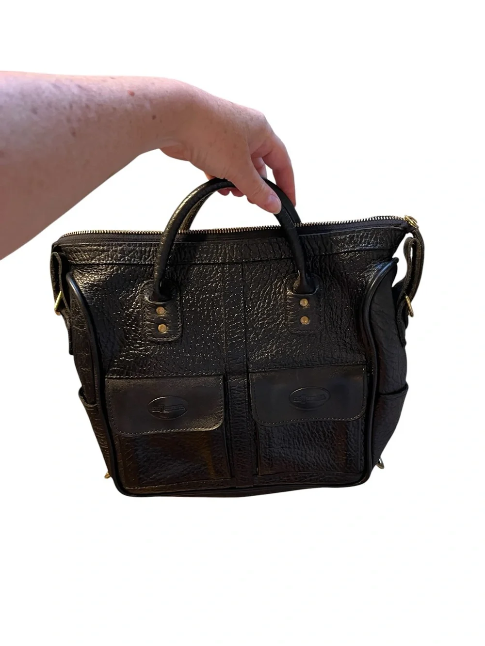 JW Hulme black pebbled leather handbag made in the USA